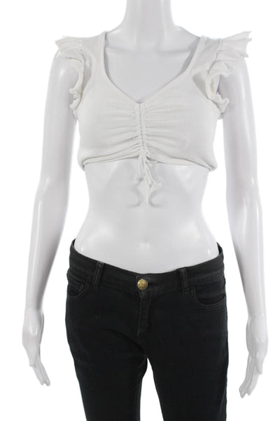 Zara Women Cropped Tank White V Neck Cotton Sleeveless Size S