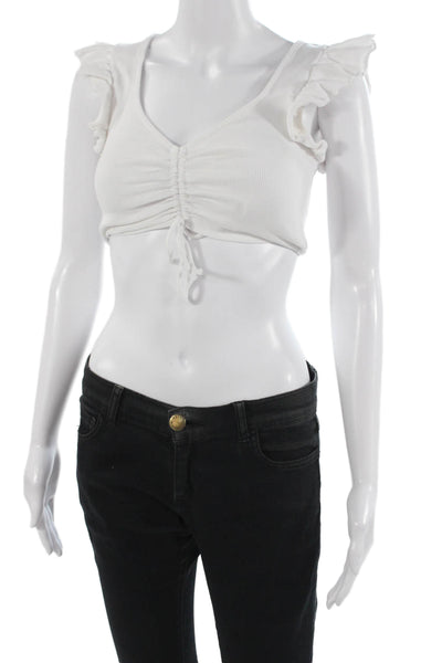 Zara Women Cropped Tank White V Neck Cotton Sleeveless Size S