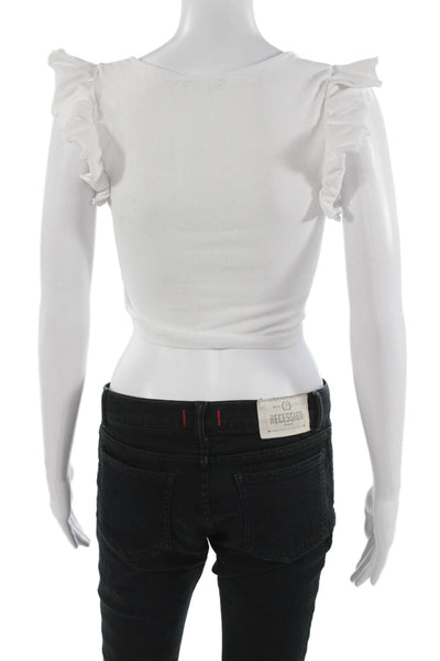 Zara Women Cropped Tank White V Neck Cotton Sleeveless Size S