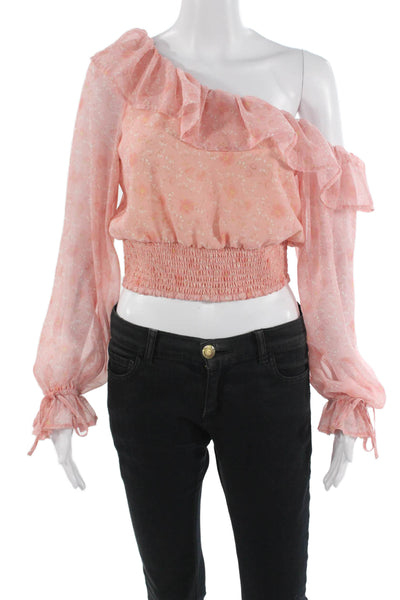 Lovers + Friends Womens Bohemian Pink Floral Blouse Long Sleeve Size S