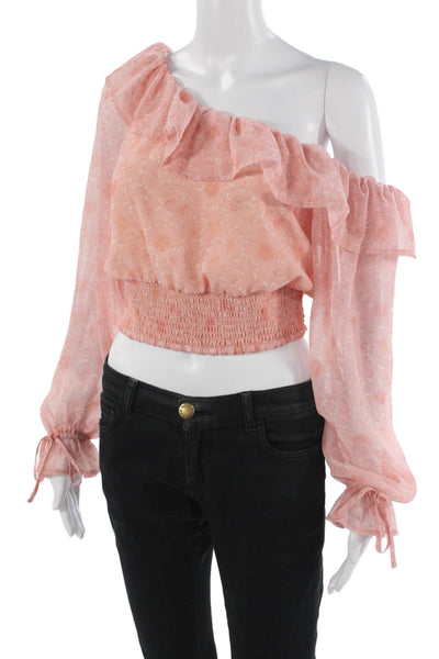 Lovers + Friends Womens Bohemian Pink Floral Blouse Long Sleeve Size S