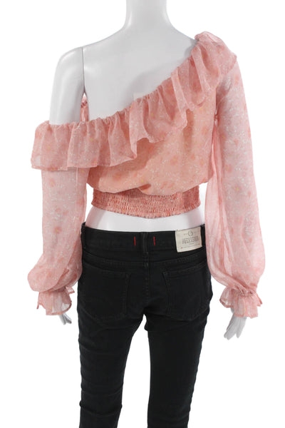 Lovers + Friends Womens Bohemian Pink Floral Blouse Long Sleeve Size S