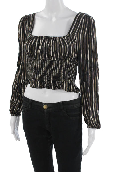 We're All Pretty Girls Women Cropped Black Blouse Long-Sleeve Size S