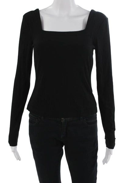 Marled Womens Basic Black Square Neck Long Sleeve Top Rayon Spandex Size S