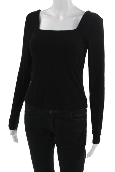 Marled Womens Basic Black Square Neck Long Sleeve Top Rayon Spandex Size S