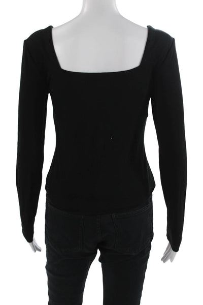 Marled Womens Basic Black Square Neck Long Sleeve Top Rayon Spandex Size S