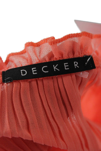 Decker Women Orange Striped 3/4 Sleeve Blouse Drawstring Polyester Size S