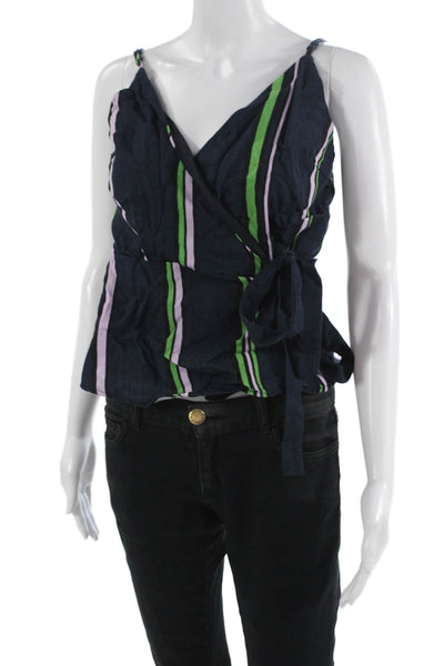 Decker Women Camisole Dark Blue Striped V-Neck Sleeveless Boho Size S