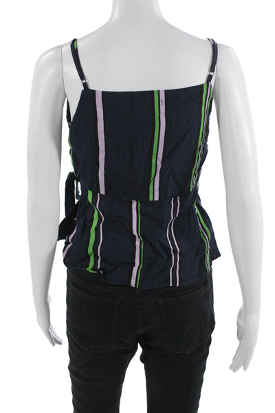 Decker Women Camisole Dark Blue Striped V-Neck Sleeveless Boho Size S