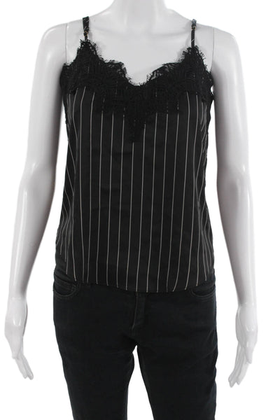 Heartloom Women Camisole V-Neck Striped Black Sleeveless Size S