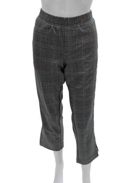 Pam & Gela Women Dark Gray Plaid Cropped Ankle Pants Zip Closure Size M