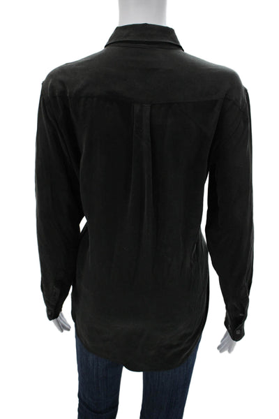 Equipment Femme Women Basic Collared Silk Button-Up Top Black Long Sleeve Size S