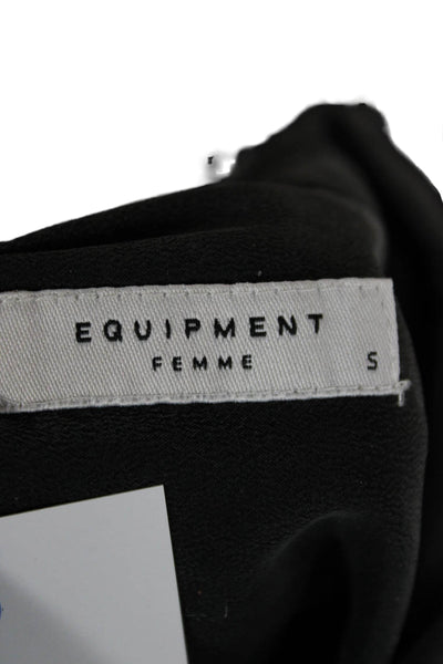 Equipment Femme Women Basic Collared Silk Button-Up Top Black Long Sleeve Size S