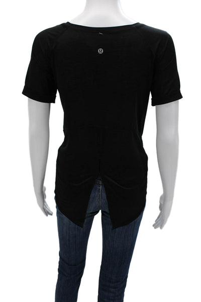 Lululemon Women Basic Black T-Shirt Short Sleeve Round Neck Poly Spandex Size S