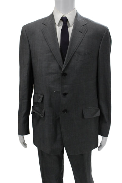Etro Mens 2 Piece Gray Suit Collared Button Long Sleeve Size 56