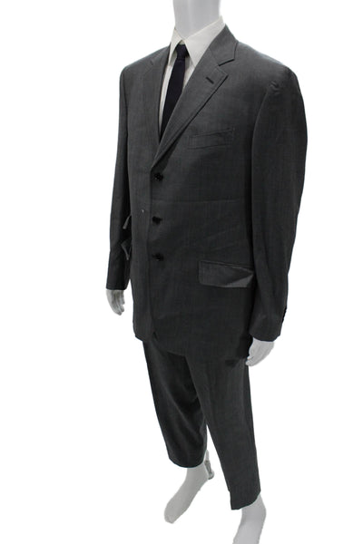 Etro Mens 2 Piece Gray Suit Collared Button Long Sleeve Size 56