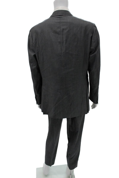 Etro Mens 2 Piece Gray Suit Collared Button Long Sleeve Size 56