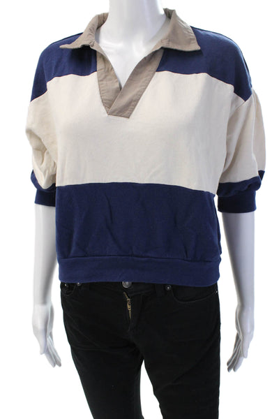 Z Supply Womens Pullover Sweatshirts Striped 3/4 Sleeve Beige Cotton Size S