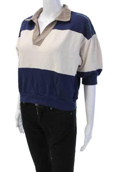 Z Supply Womens Pullover Sweatshirts Striped 3/4 Sleeve Beige Cotton Size S