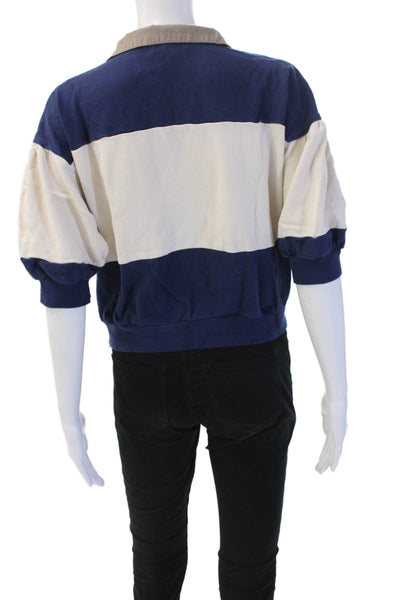 Z Supply Womens Pullover Sweatshirts Striped 3/4 Sleeve Beige Cotton Size S