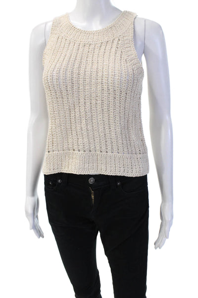 Bishop and Young Womens Cropped Tank Sleeveless Beige Crew Neck Zip Boho Size M