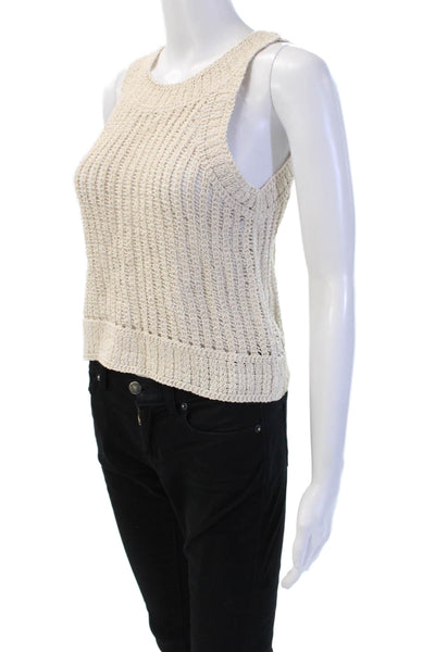 Bishop and Young Womens Cropped Tank Sleeveless Beige Crew Neck Zip Boho Size M