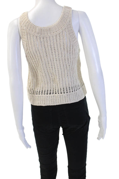 Bishop and Young Womens Cropped Tank Sleeveless Beige Crew Neck Zip Boho Size M