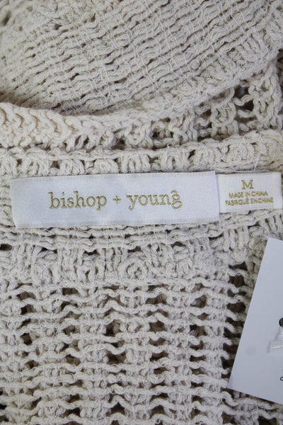 Bishop and Young Womens Cropped Tank Sleeveless Beige Crew Neck Zip Boho Size M