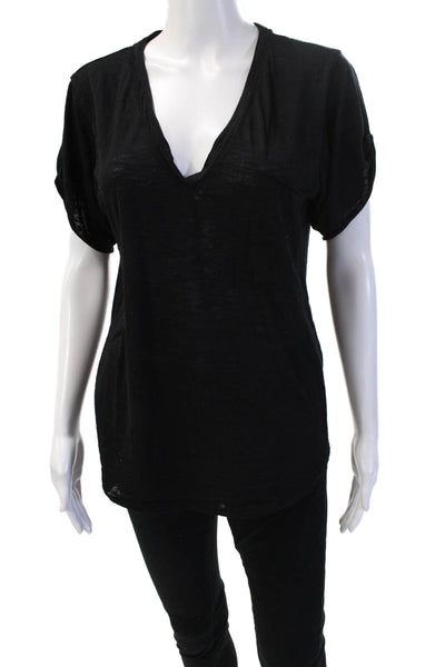 Nation LTD Womens Basic V Neck Black Short Sleeve T-Shirt Size One Size