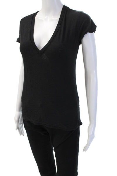 Nation LTD Women Basic V-Neck Black Pima Cotton Short Sleeve T-Shirt Size S