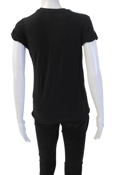 Nation LTD Women Basic V-Neck Black Pima Cotton Short Sleeve T-Shirt Size S