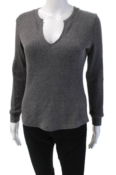 Heartloom Women Basic V-Neck Long Sleeve Gray Top Cotton Blend Size S