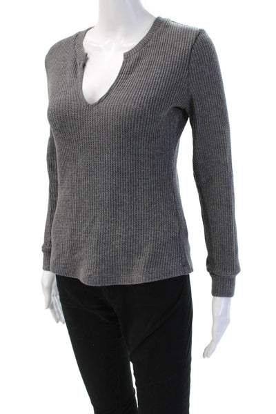 Heartloom Women Basic V-Neck Long Sleeve Gray Top Cotton Blend Size S