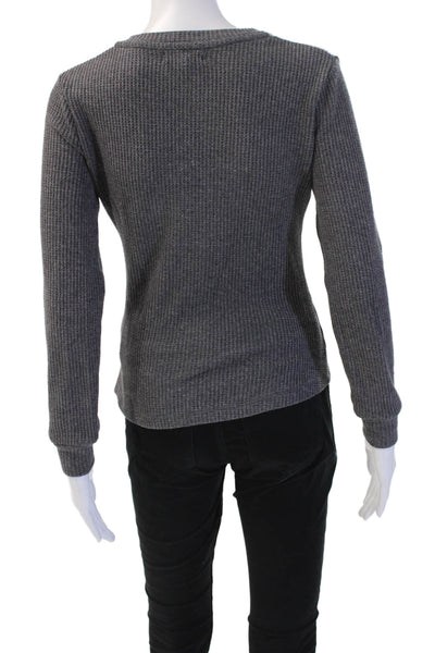 Heartloom Women Basic V-Neck Long Sleeve Gray Top Cotton Blend Size S