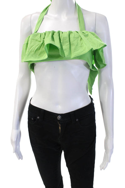 Camila Coelho Women Cropped Tie Front Sleeveless Green Top Cotton Blend Size S
