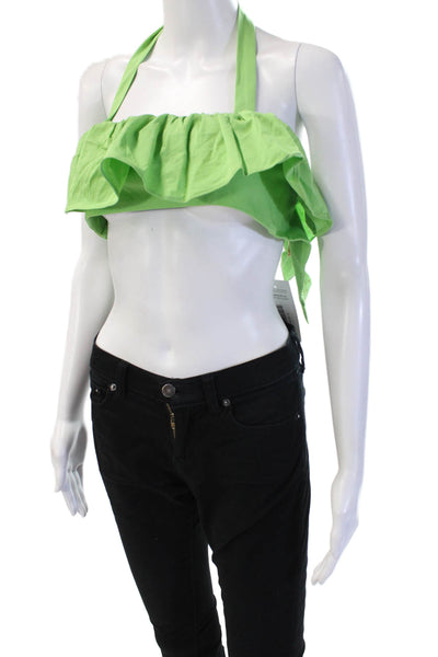 Camila Coelho Women Cropped Tie Front Sleeveless Green Top Cotton Blend Size S