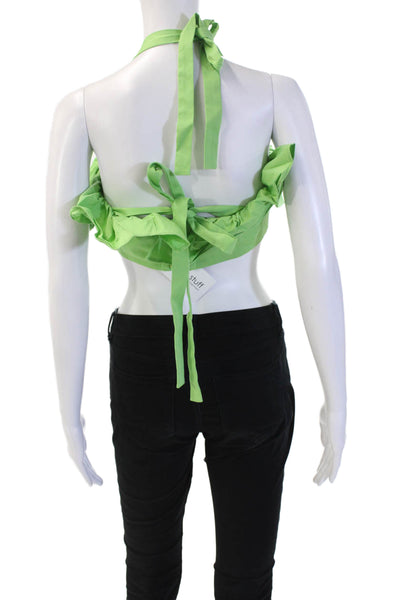 Camila Coelho Women Cropped Tie Front Sleeveless Green Top Cotton Blend Size S
