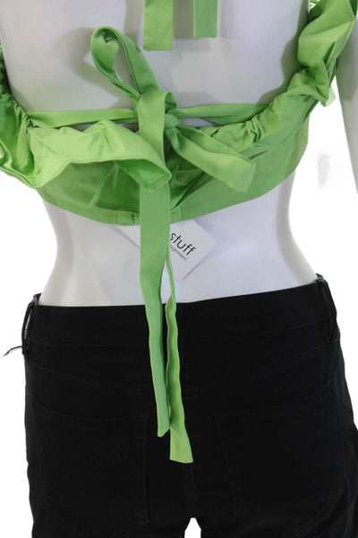 Camila Coelho Women Cropped Tie Front Sleeveless Green Top Cotton Blend Size S