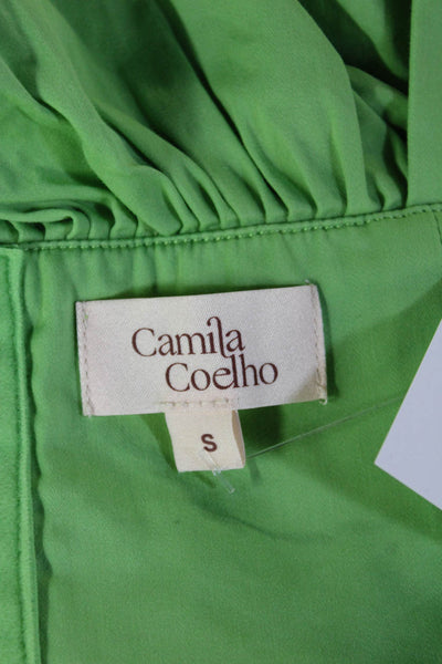 Camila Coelho Women Cropped Tie Front Sleeveless Green Top Cotton Blend Size S