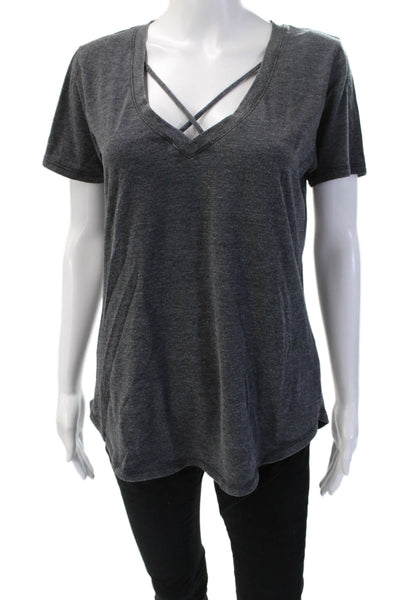 Z Supply Women Grunge V Neck Short Sleeve Dark Gray T-Shirt Size M