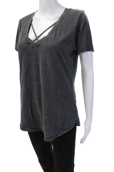 Z Supply Women Grunge V Neck Short Sleeve Dark Gray T-Shirt Size M