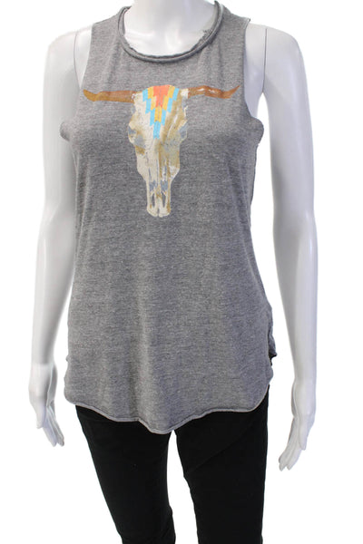 Chaser Women Basic Aztec Graphic Cotton Sleeveless Tank Gray Size S