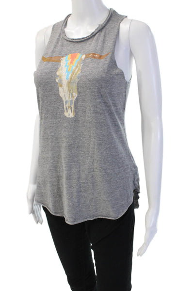 Chaser Women Basic Aztec Graphic Cotton Sleeveless Tank Gray Size S