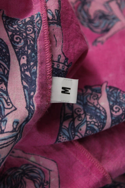 Joey Wolffer Womens Bohemian Collared Button-Up Long Sleeve Pink Cotton Size M