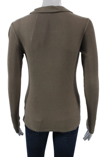 James Perse Women Striped V-Neck Long Sleeve Cotton Top Basic Size 2