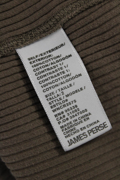 James Perse Women Striped V-Neck Long Sleeve Cotton Top Basic Size 2