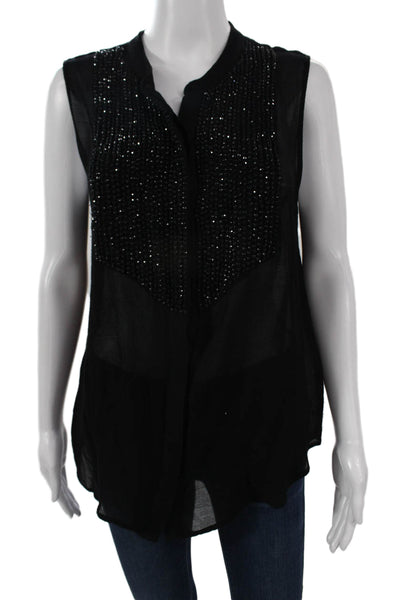 L'Agence Womens Black Sleeveless Blouse Button Closure Designer Size S