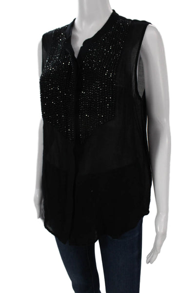 L'Agence Womens Black Sleeveless Blouse Button Closure Designer Size S