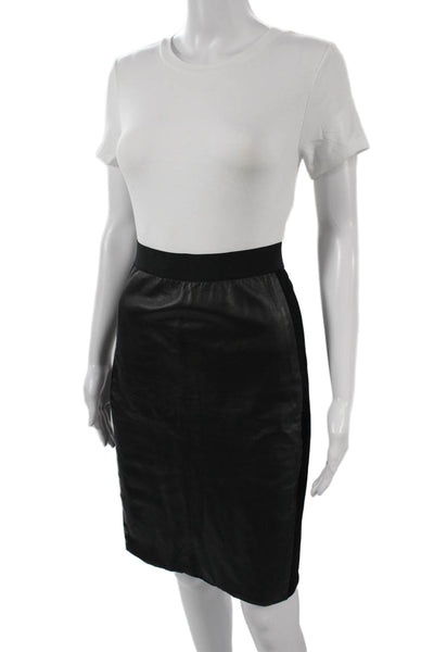 Mason Womens Straight Pencil Skirt Black Lambskin Knee Length Size 8