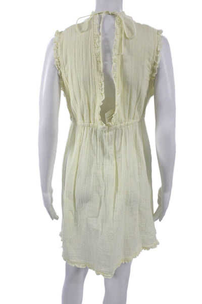 Stark Women Sundress Yellow V-Neck Cotton Sleeveless Knee Length Size M